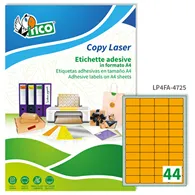 Etichette Adesive Copy Laser Premium Tico con Angoli Arrotondati - A4 - 47,5x25,5 mm - LP4FA-4725 (Arancione Fluo Conf. 70)