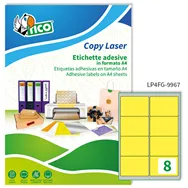 Etichette Adesive Copy Laser Premium Tico con Angoli Arrotondati - A4 - 99,1x67,7 mm - LP4FG-9967 (Giallo Fluo Conf. 70)