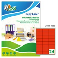 Etichette Adesive Copy Laser Premium Tico con Margini - A4 - 70x36 mm - LP4FR-7036 (Rosso Fluo Conf. 70)