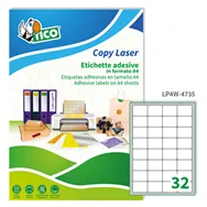 Etichette Adesive Copy Laser Premium Tico con Angoli Arrotondati - A4 - 47,5x35 mm - LP4W-4735 (Bianco Conf. 100)