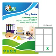 Etichette Adesive Copy Laser Premium Tico con Angoli Arrotondati - A4 - 99,1x67,7 mm - LP4W-9967 (Bianco Conf. 100)