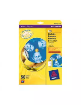 Etichette Adesive Rotonde Full-Face CD Avery - Inkjet - J8676-25 (Bianco Patinato Opaco Conf. 25)