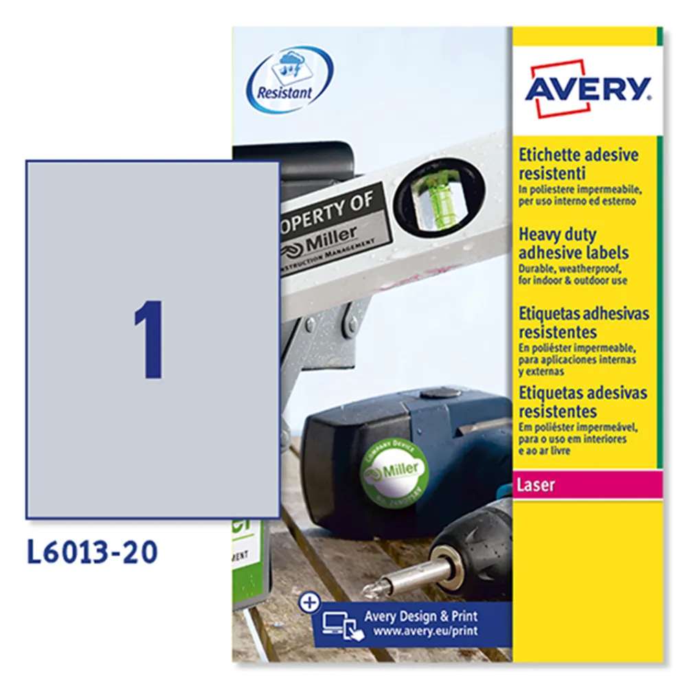 Etichette Adesive in Poliestere Avery - Laser - 210x297 mm - L6013-20 (Argento Conf. 20)