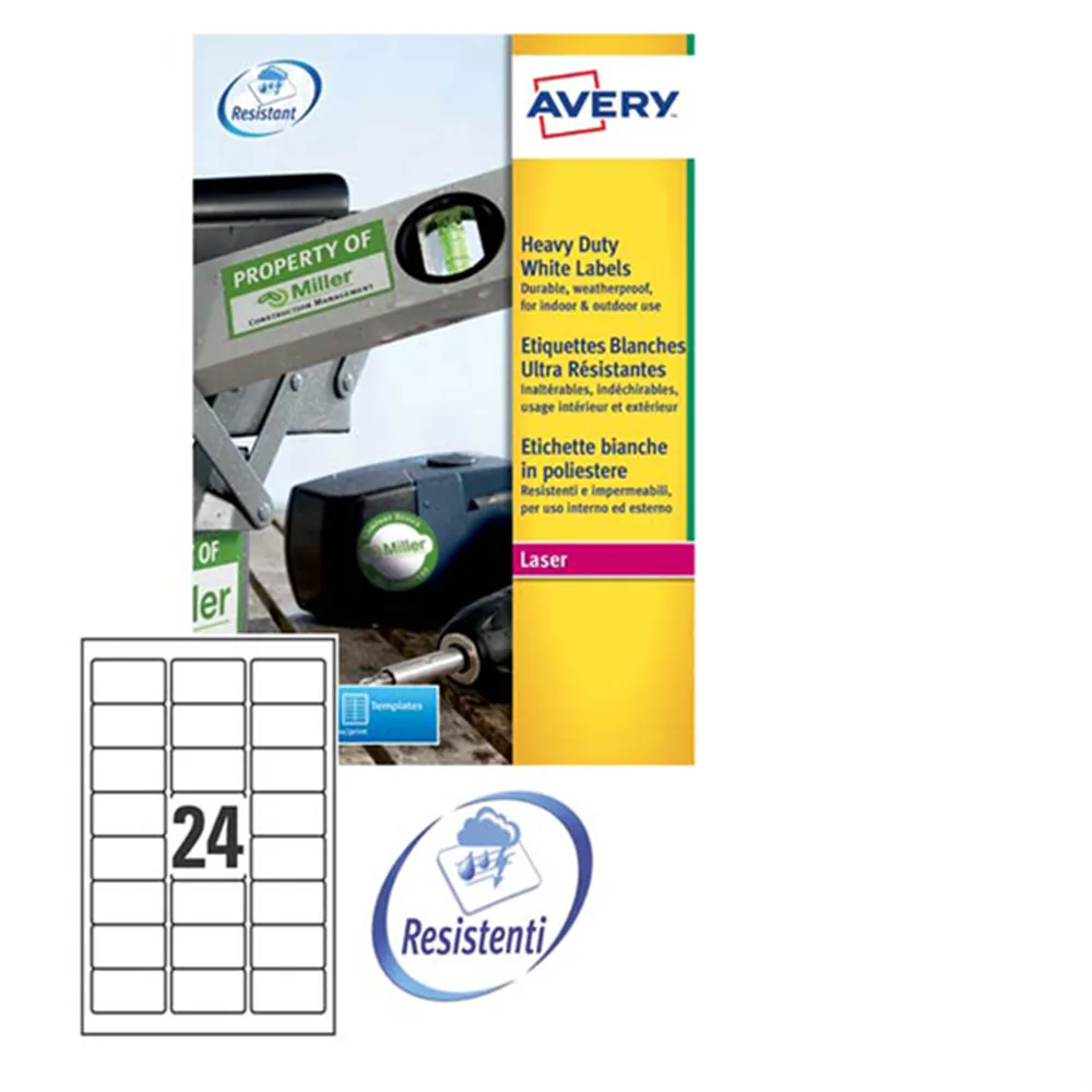 Etichette Adesive in Poliestere Avery - 63,5x33,9 mm - L4773-20 (Bianco Conf. 20)