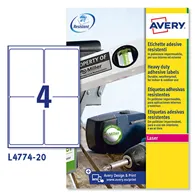Etichette Adesive in Poliestere Avery - 99,1x139 mm - L4774-20 (Bianco Conf. 20)