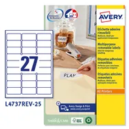 Etichette Adesive Rimovibili Avery - 63,5x29,6 mm - L4737REV-25 (Bianco Conf. 25)