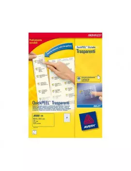 Etichette Adesive QuickPeel Avery - A4 - 63,5x38,1 mm - J8560-25 (Trasparente Conf. 25)