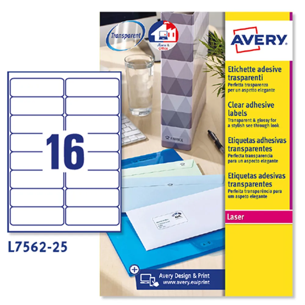 Etichette Adesive QuickPeel Avery - A4 - 99,1x33,9 mm - L7562-25 (Trasparente Conf. 25)