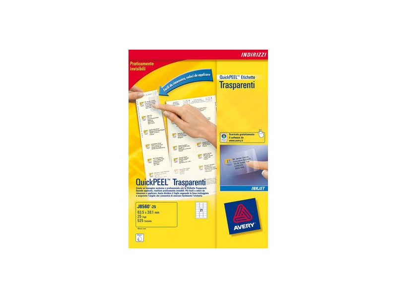 Etichette Adesive QuickPEEL Avery - A4 - 99,1x38,1 mm - L7563-25 (Trasparente Conf. 25) Etichette Adesive QuickPEEL Avery - A4 - 99,1x38,1 mm - L7563-25 (Trasparente Conf. 25)