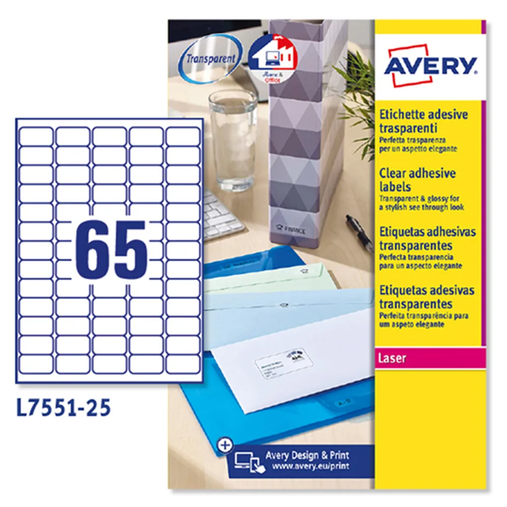Etichette Adesive Avery - A4 - 38,1x21,2 mm - L7551-25 (Trasparente Conf. 25)