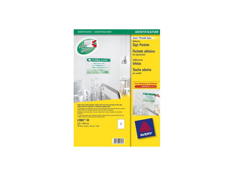 Tasca Adesiva in Plastica per Cartelli Avery - 210x297 mm - L7083-10 (Trasparente Conf. 10) Tasca Adesiva in Plastica per Cartelli Avery - 210x297 mm - L7083-10 (Trasparente Conf. 10)