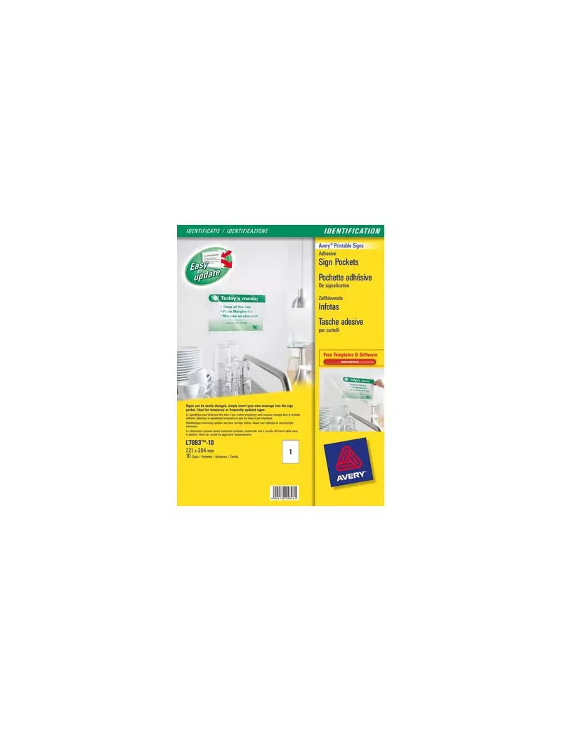 Tasca Adesiva in Plastica per Cartelli Avery - 210x297 mm - L7083-10 (Trasparente Conf. 10) Tasca Adesiva in Plastica per Cartelli Avery - 210x297 mm - L7083-10 (Trasparente Conf. 10)