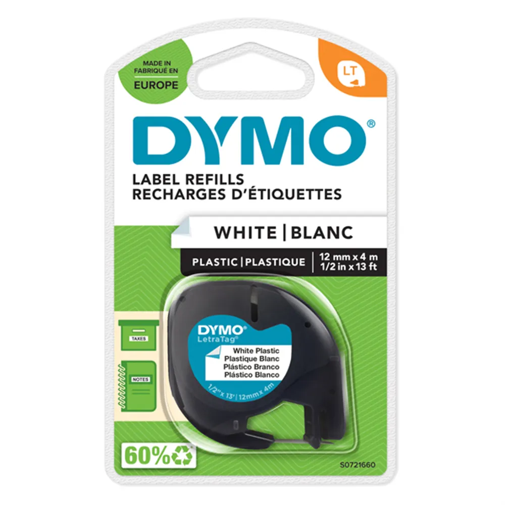 Nastro Originale Dymo S0721610 - 91201 - 12 mm x 4 m - Plastica (Bianco)
