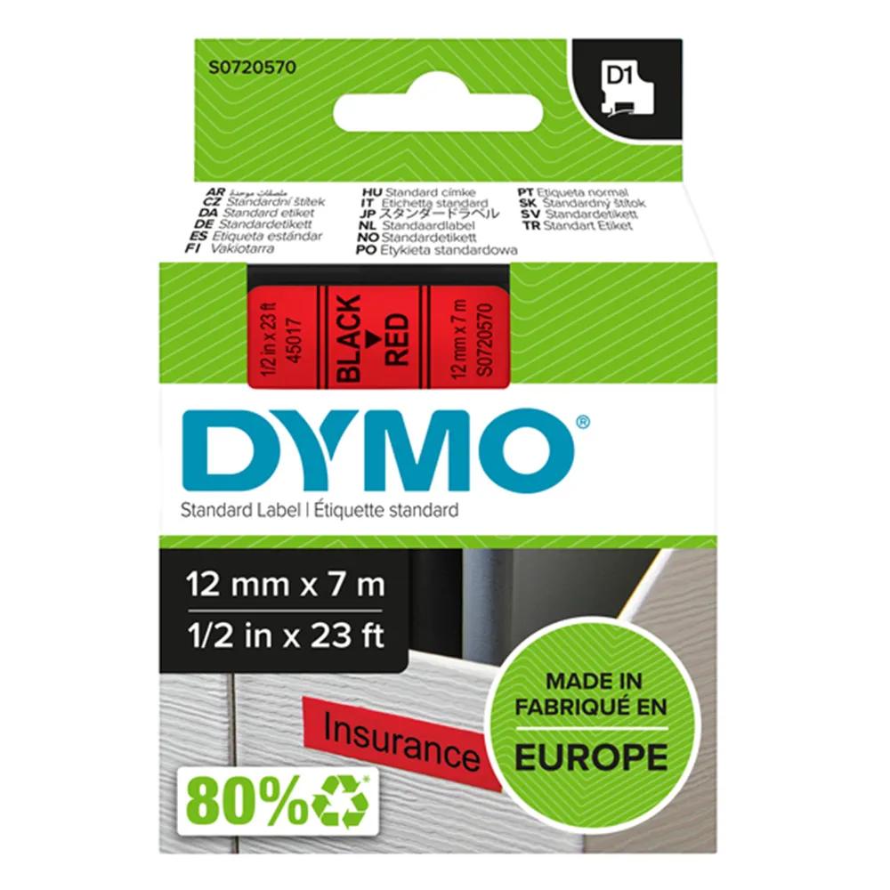 Nastro Originale Dymo S0720570 - 45017 - 12 mm x 7 m (Nero su Rosso)
