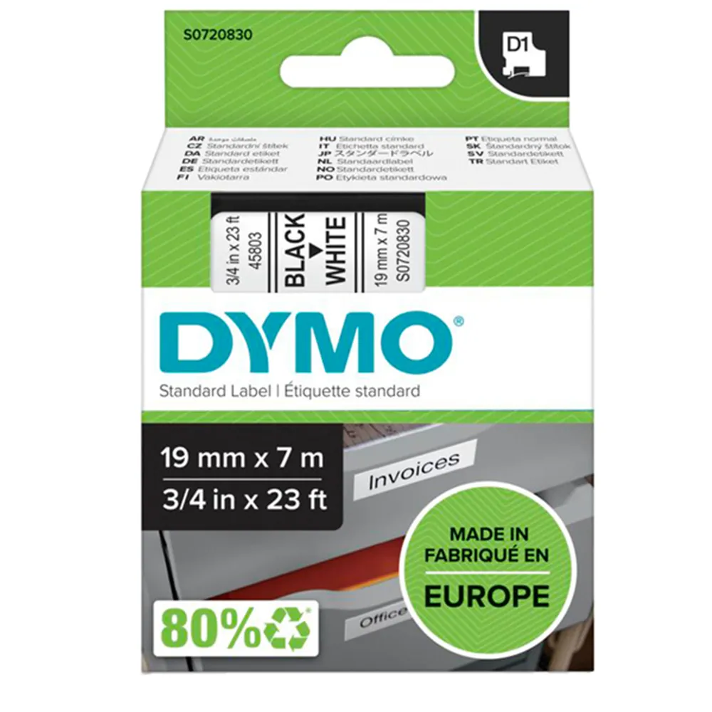 Nastro Originale Dymo S0720830 - 45803 - 19 mm x 7 m (Nero su Bianco)