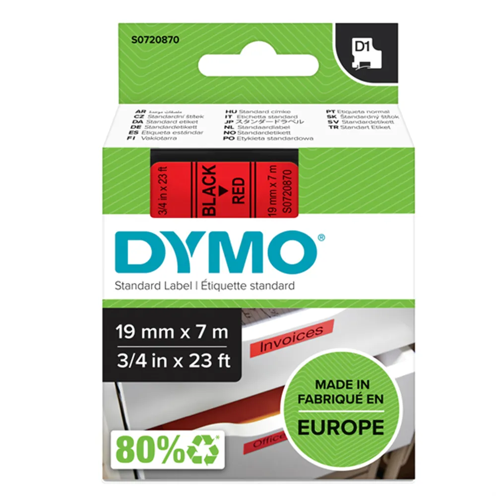 Nastro Originale Dymo S0720870 - 45807 - 19 mm x 7 m (Nero su Rosso)