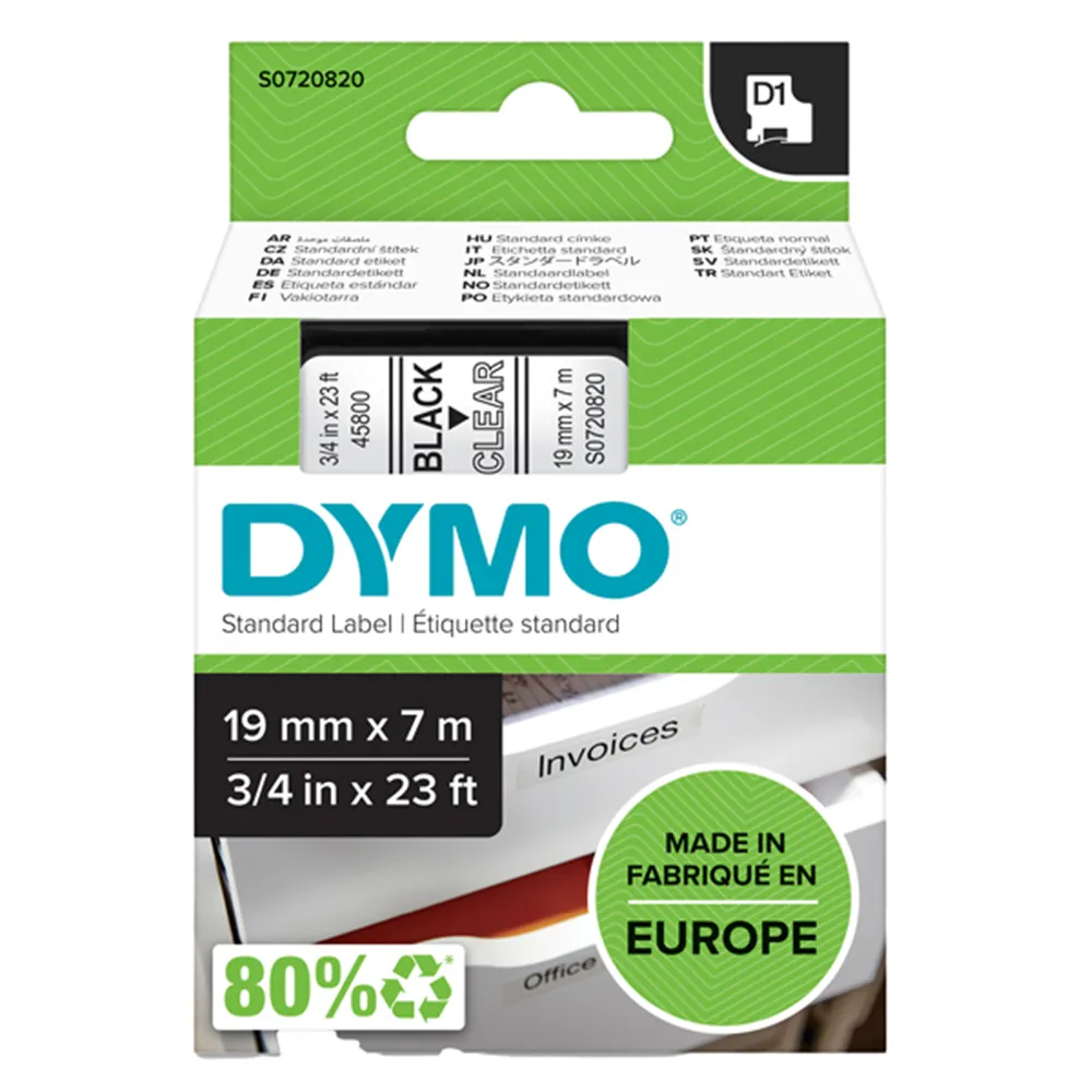 Nastro Originale Dymo S0720820 - 45800 - 19 mm x 7 m (Nero su Trasparente)