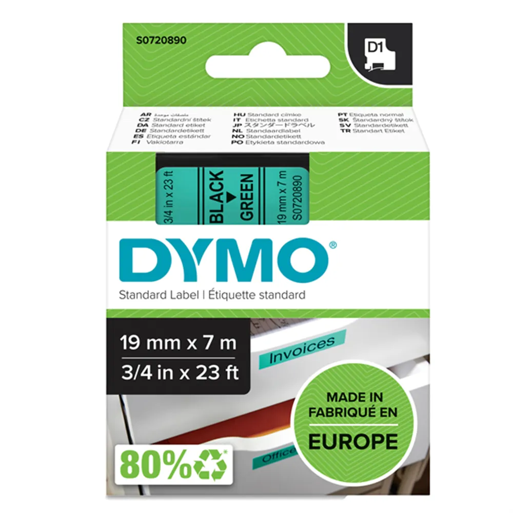 Nastro Originale Dymo S0720890 - 45809 - 19 mm x 7 m (Nero su Verde)