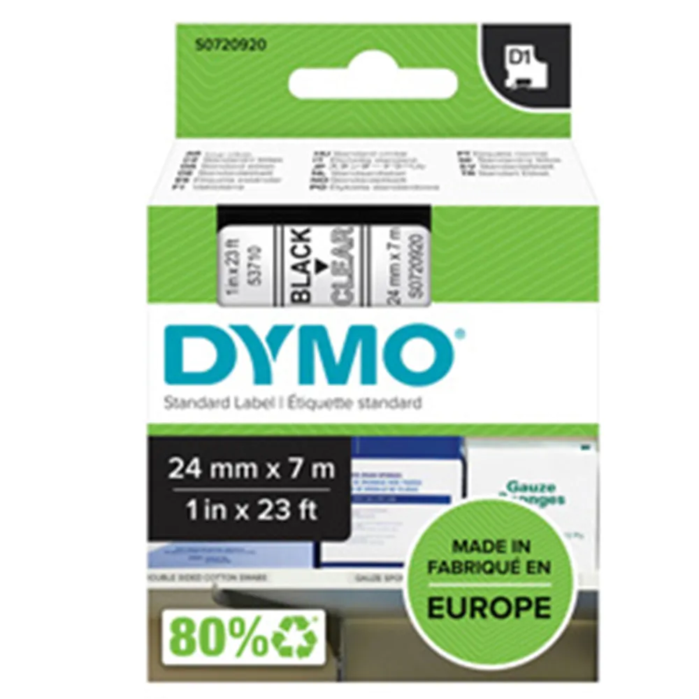 Nastro Originale Dymo S0720920 - 53710 - 24 mm x 7 m (Nero su Trasparente)
