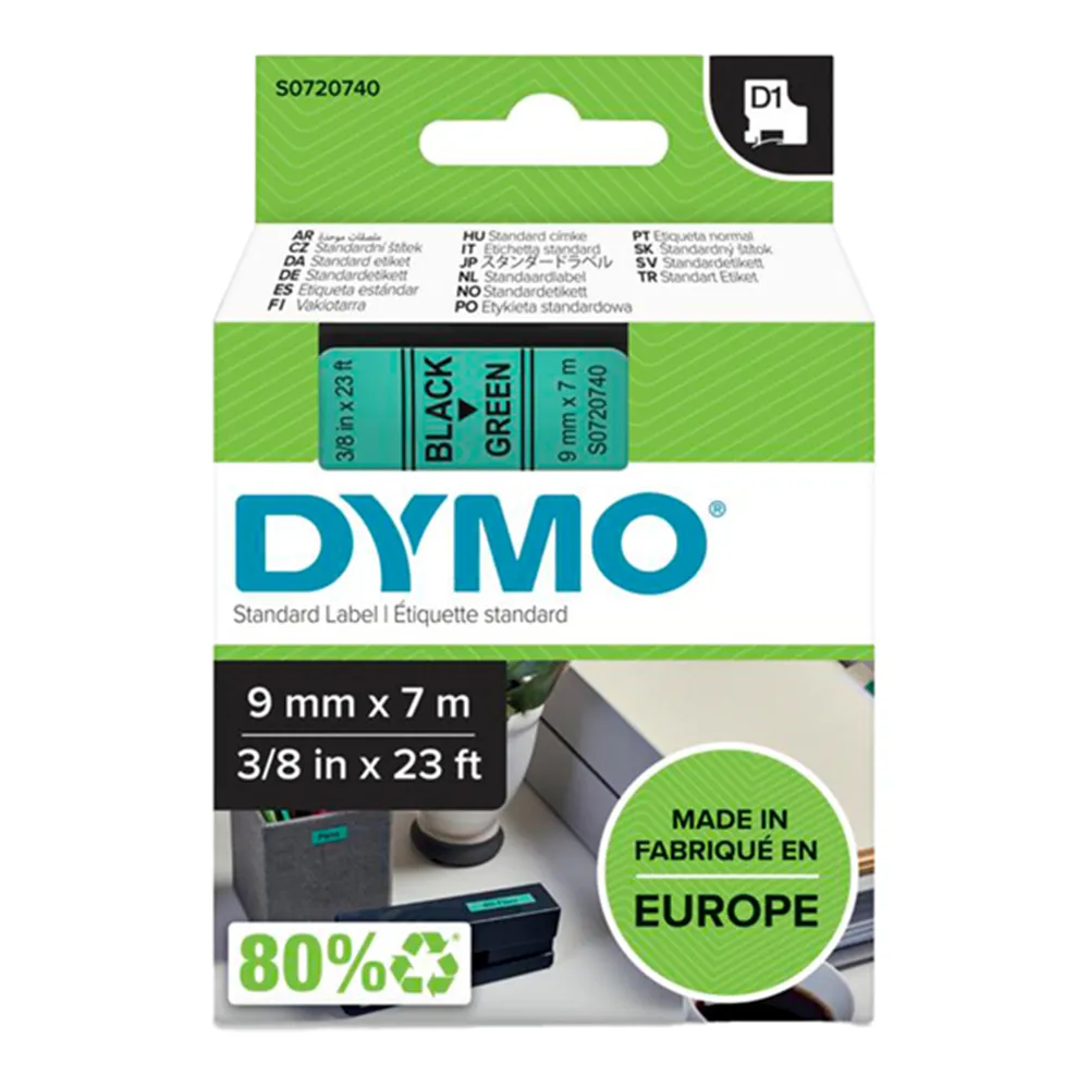 Nastro Originale Dymo S0720740 - 40919 - 9 mm x 7 m (Nero su Verde)