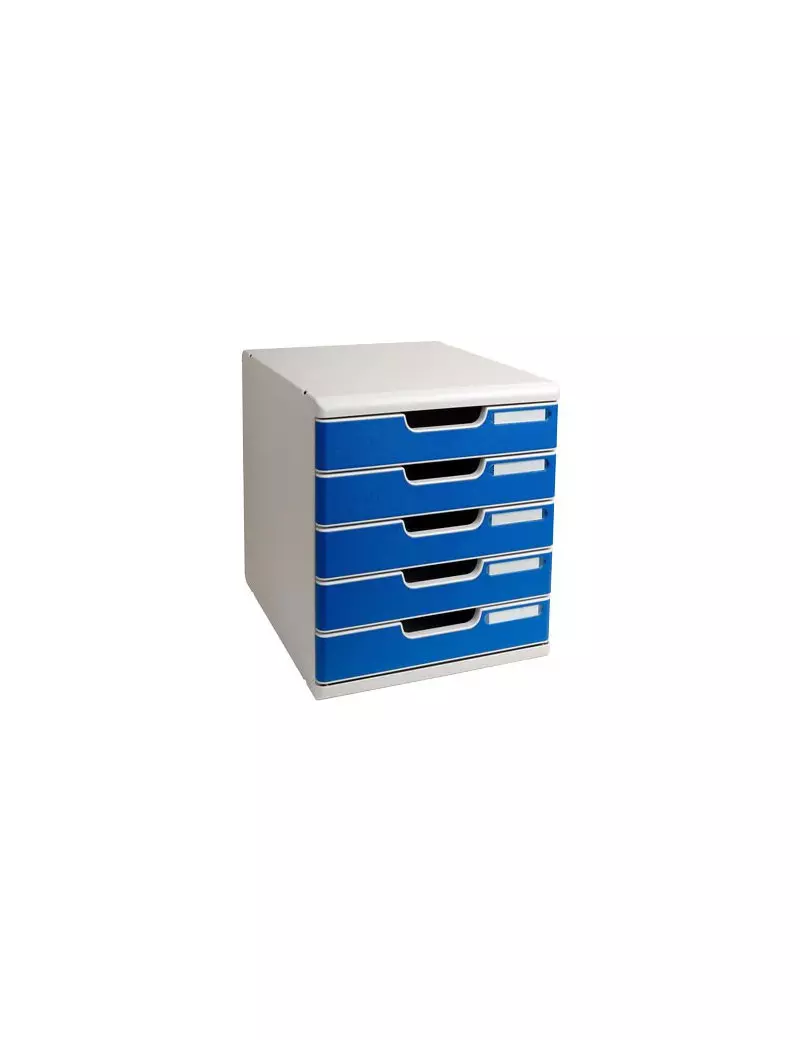 Cassettiera Modulo A4 Multiform - 5 Cassetti - 35x28,8x32 cm - 301003D (Grigio Chiaro e Blu)