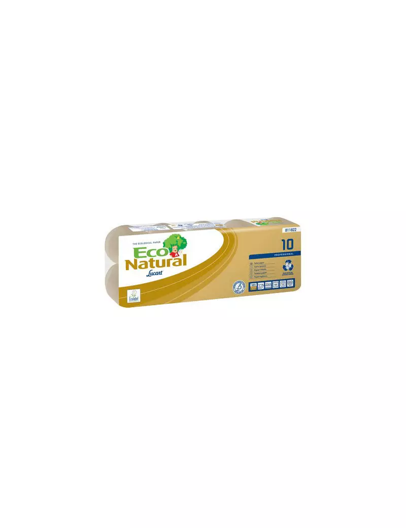 Carta Igienica EcoNatural 10 Lucart - Rotolo - 2 Veli - 160 Strappi - 811822 (Bianco Conf. 10)