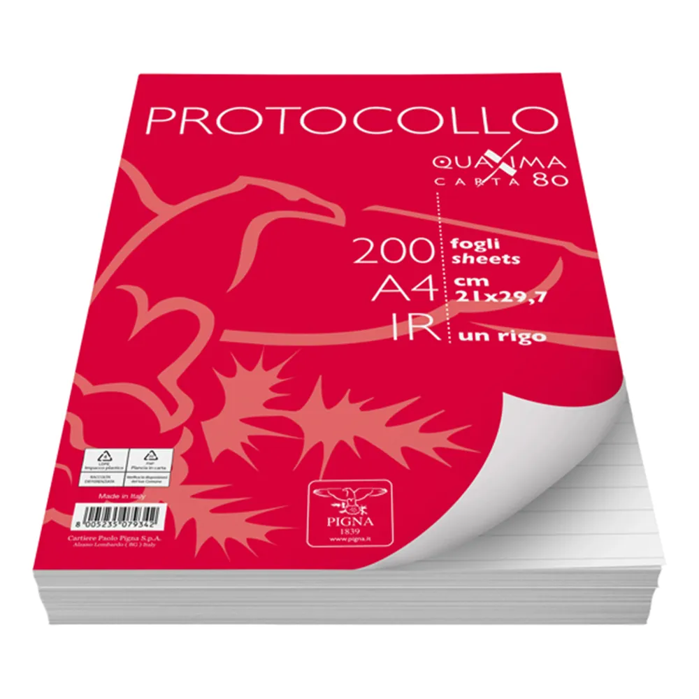 Fogli Protocollo Pigna - A4 - 1 Rigo senza Margini - 80 g - 02156211R (Conf. 200) Fogli Protocollo Pigna - A4 - 1 Rigo senza Margini - 80 g - 02156211R (Conf. 200)