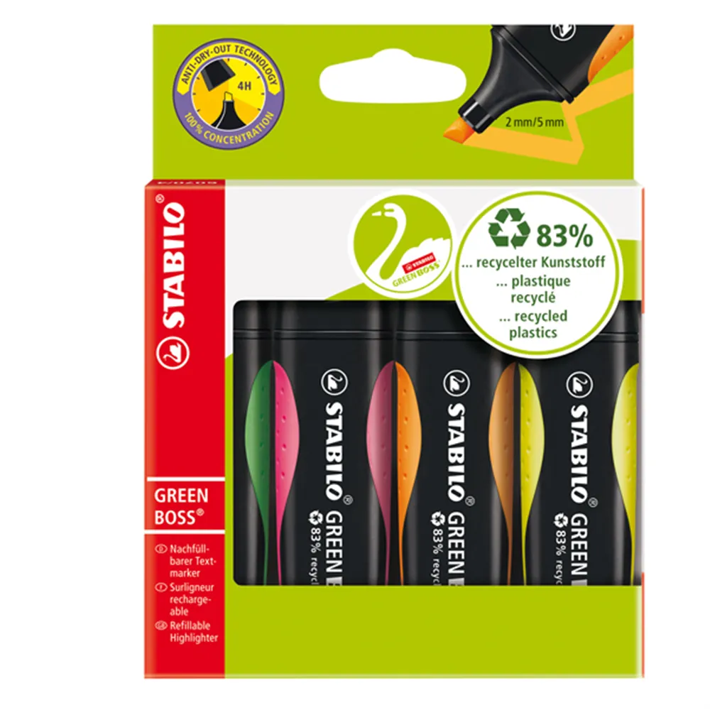 Evidenziatore Green Boss Stabilo - 6070/4 (Assortiti Conf. 4)