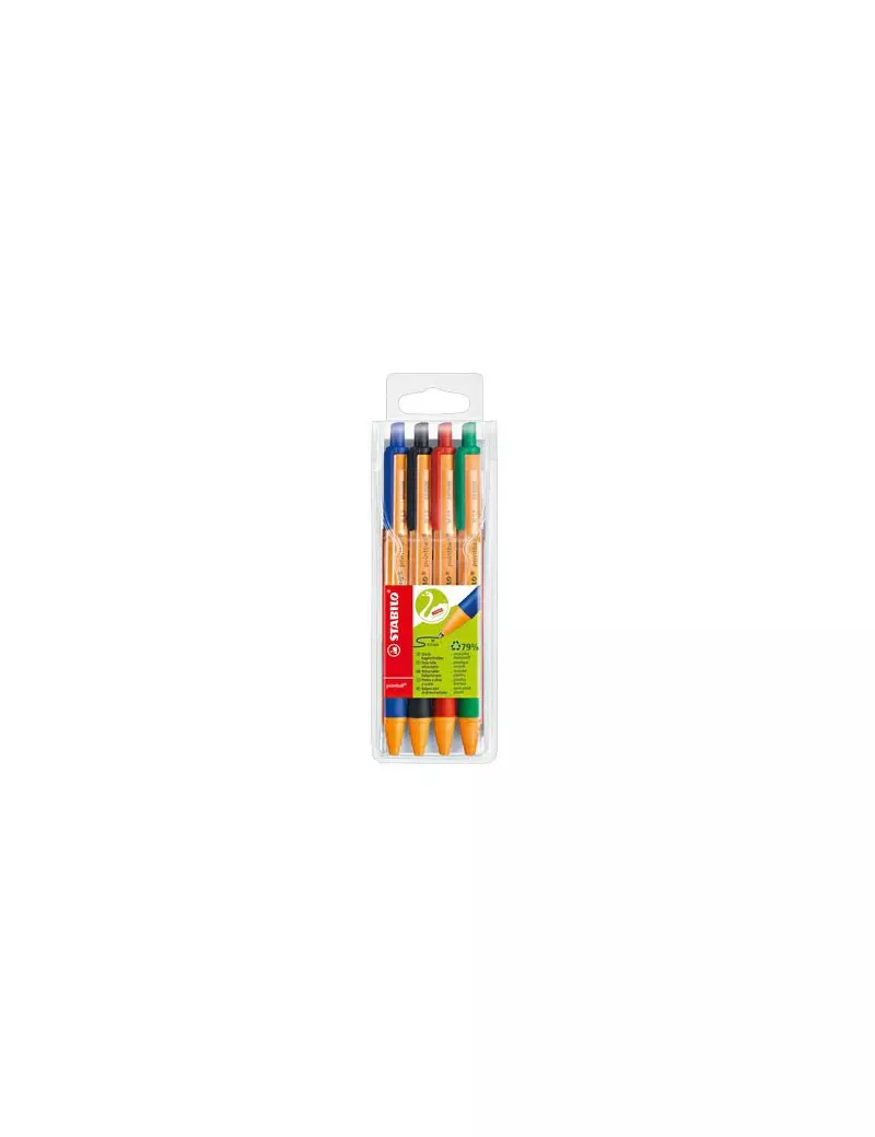 Penna a Sfera a Scatto Pointball Stabilo - 1 mm - 6030/4 (Assortiti Conf. 4)