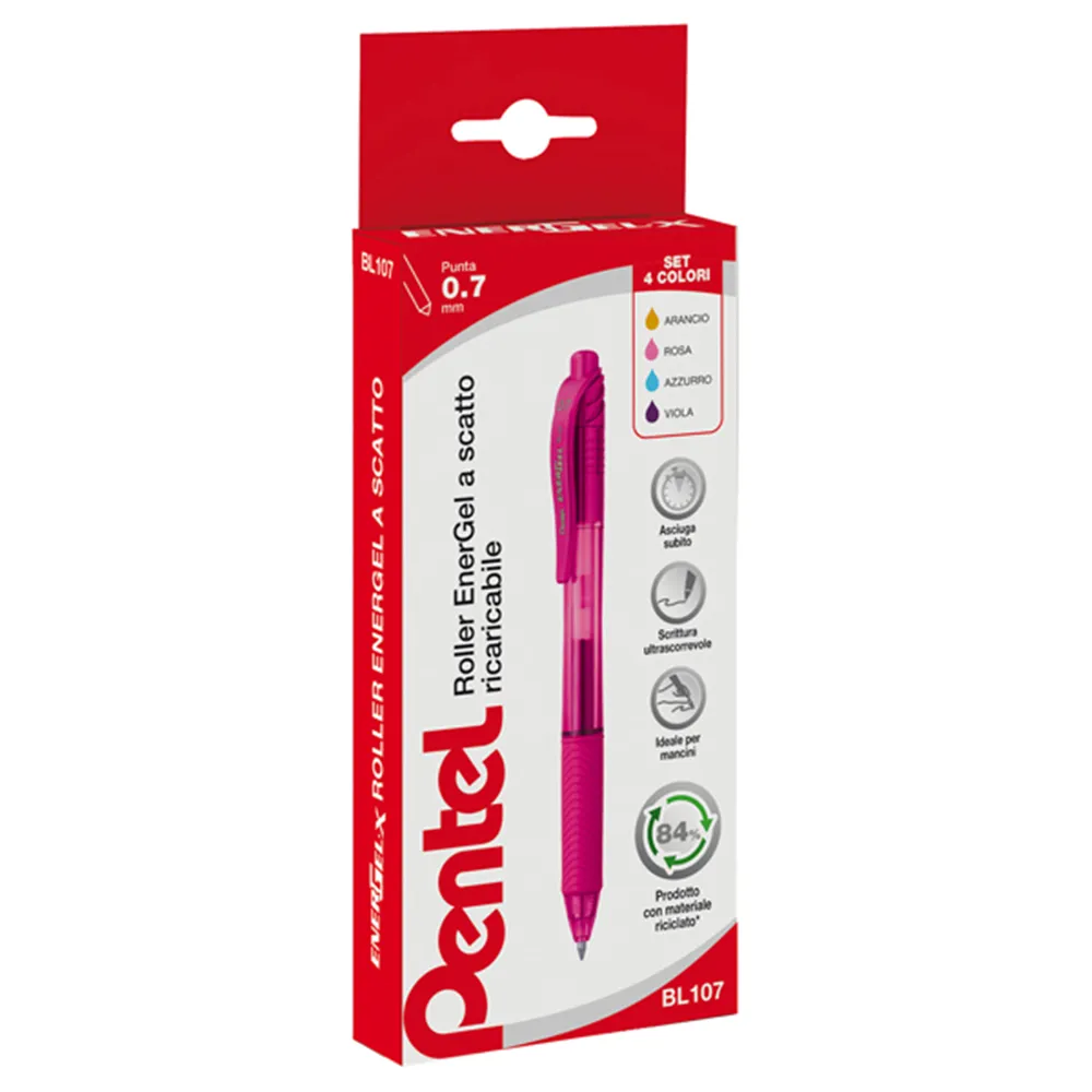 Penna Roller Energel X Pentel - 0,7 mm (Azzurro, Rosa, Viola, Arancione Conf. 4)