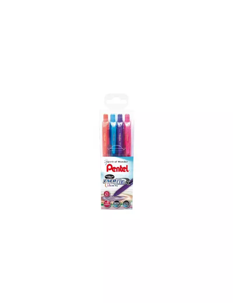 Penna Roller Energel X Pentel - 0,7 mm (Azzurro, Rosa, Viola, Arancione Conf. 4)