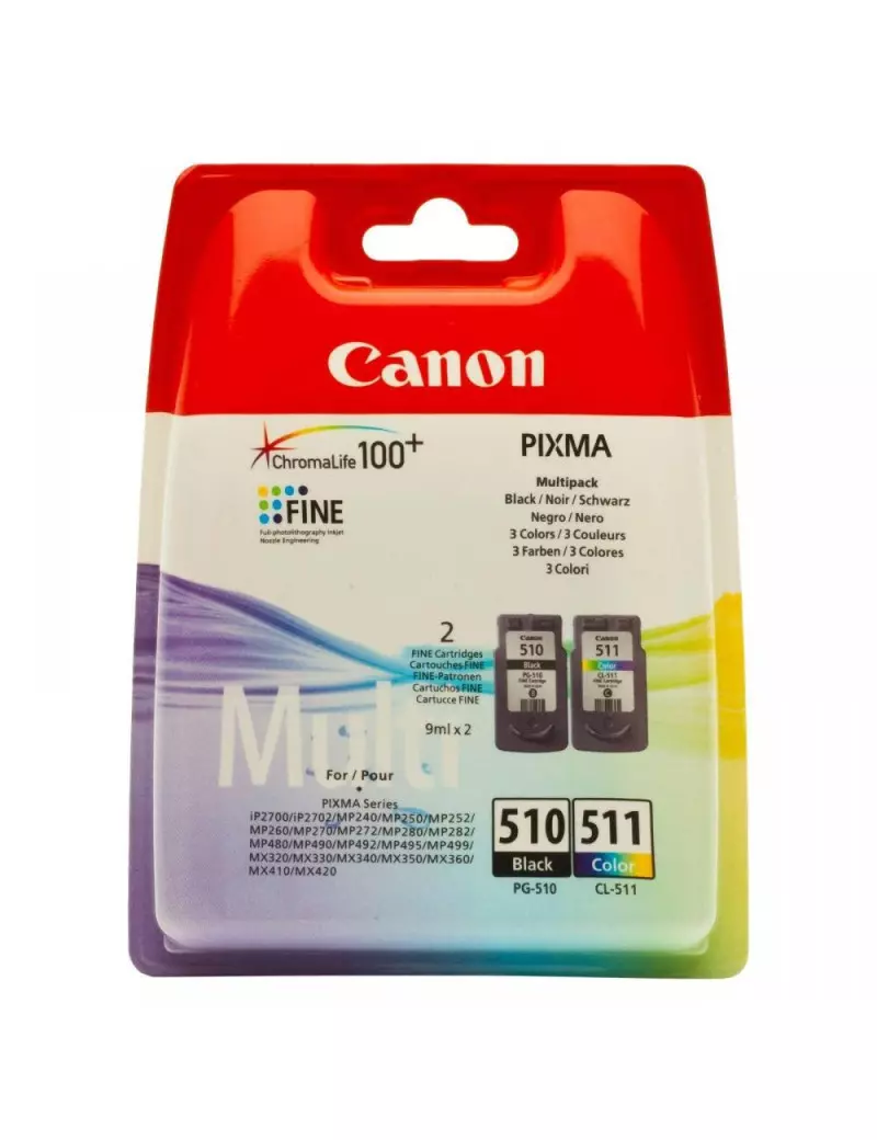 Multipack Cartucce Originali Canon PG-510 CL-511 2970B010 (Nero e Colori Conf. 2) Multipack Cartucce Originali Canon PG-510 CL-511 2970B010 (Nero e Colori Conf. 2)