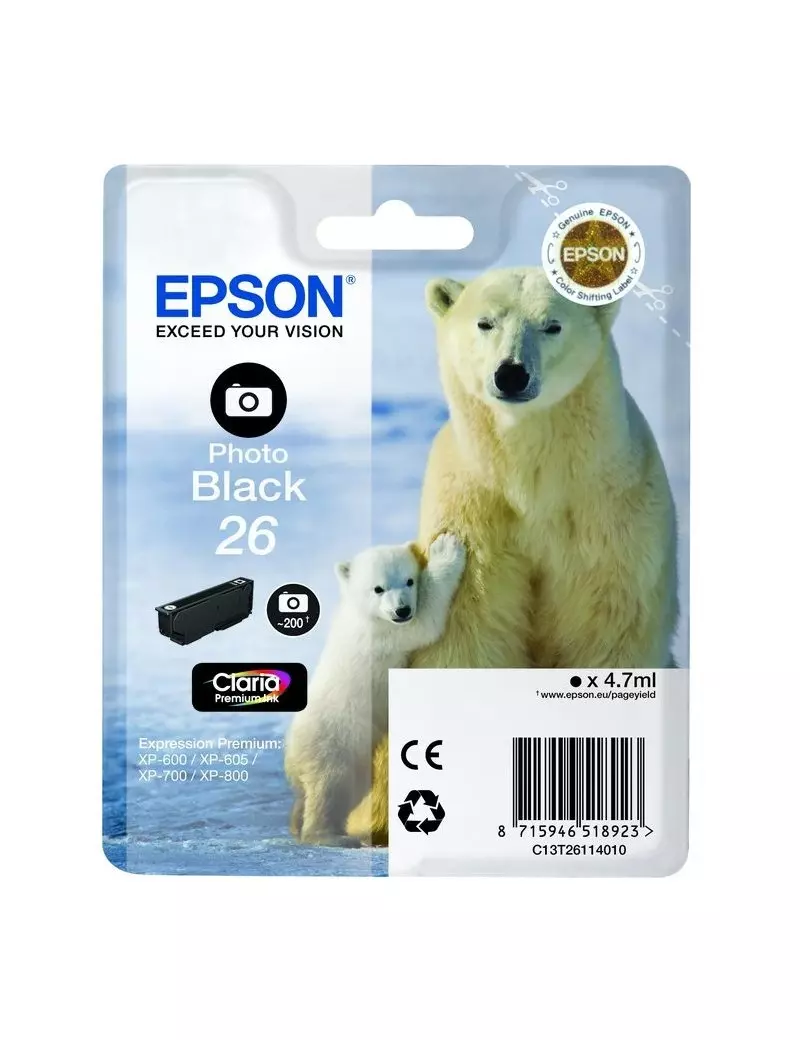 Cartuccia Originale Epson T261140 (Nero Foto 200 pagine)