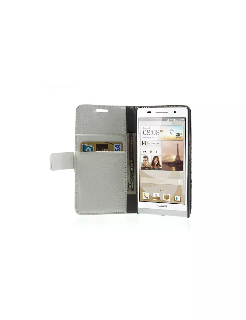 Cover Flip a Portafoglio Carta di Credito per Huawei Ascend P6 (Bianco)