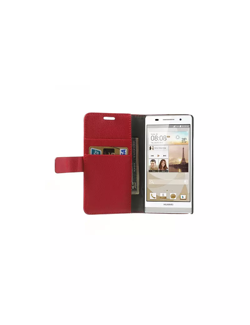 Cover Flip a Portafoglio Carta di Credito per Huawei Ascend P6 (Rosso)