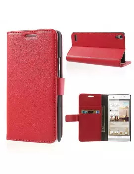 Cover Flip a Portafoglio Carta di Credito per Huawei Ascend P6 (Rosso)