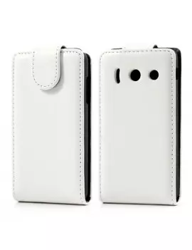 Cover Flip Verticale in Ecopelle per Huawei Ascend Y300 U8833 (Bianco)