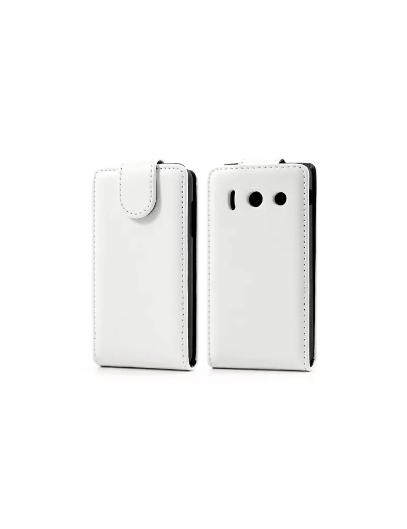 Cover Flip Verticale in Ecopelle per Huawei Ascend Y300 U8833 (Bianco)