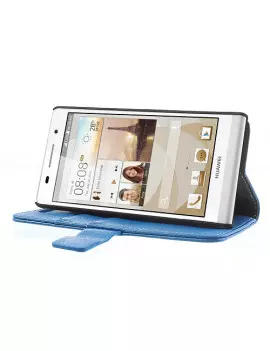 Cover Flip a Portafoglio Carta Credito per Huawei Ascend P6 Blu