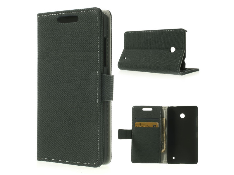 Cover Flip a Portafoglio in Cuoio per Nokia Lumia 630 (Grigio Scuro)