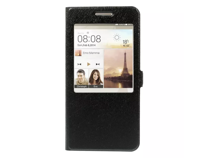 Cover Flip a Portafoglio S-View in Ecopelle per Huawei Ascend G7 Nero 5712579134417