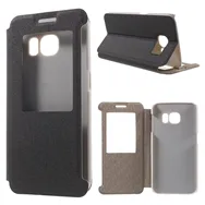 Cover Flip a Portafoglio in Ecopelle Effetto Sabbia per Samsung Galaxy S6 Edge G925 (Nero)