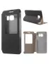 Cover Flip a Portafoglio in Ecopelle Effetto Sabbia per Samsung Galaxy S6 Edge G925 (Nero)
