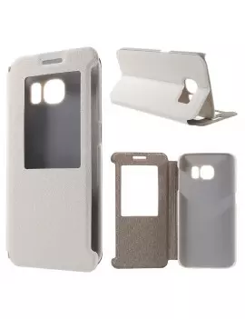 Cover Flip a Portafoglio in Ecopelle Effetto Sabbia per Samsung Galaxy S6 Edge G925 (Bianco)