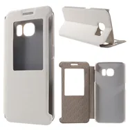 Cover Flip a Portafoglio in Ecopelle Effetto Sabbia per Samsung Galaxy S6 Edge G925 (Bianco)
