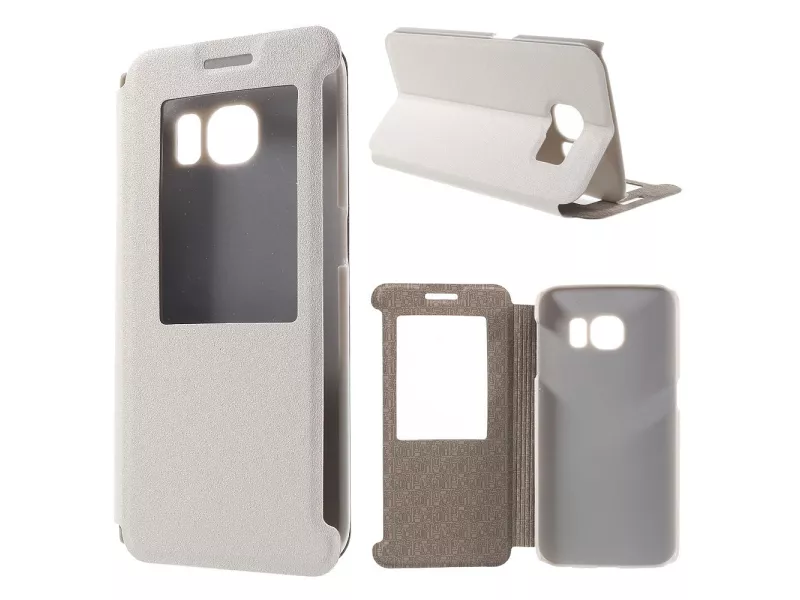 Cover Flip a Portafoglio in Ecopelle Effetto Sabbia per Samsung Galaxy S6 Edge G925 (Bianco)