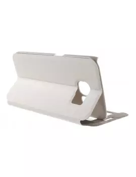 Cover Flip a Portafoglio in Ecopelle Effetto Sabbia per Samsung Galaxy S6 Edge G925 (Bianco)