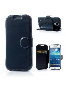 Cover Flip a Portafoglio in Ecopelle per Samsung Galaxy S4 Mini i9190 (Blu)