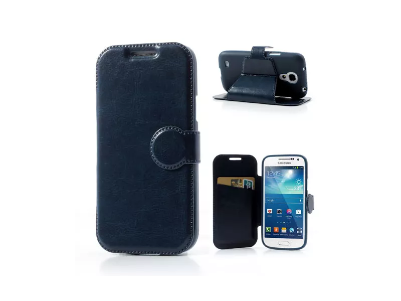 Cover Flip a Portafoglio in Ecopelle per Samsung Galaxy S4 Mini i9190 (Blu)