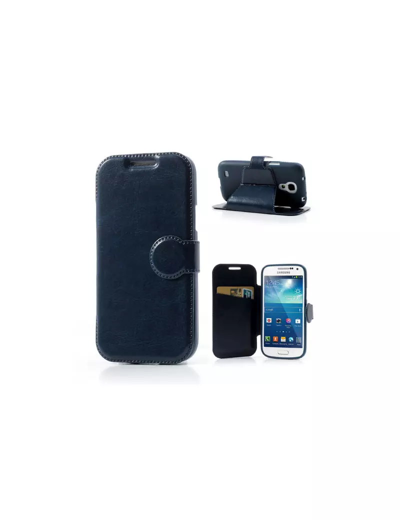 Cover Flip a Portafoglio in Ecopelle per Samsung Galaxy S4 Mini i9190 (Blu)